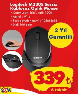 LOGİTECH M330S SESSİZ KABLOSUZ OPTİK MOUSE